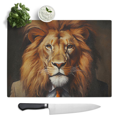 Lion In A Suit Painting No.6  Glass Chopping Board