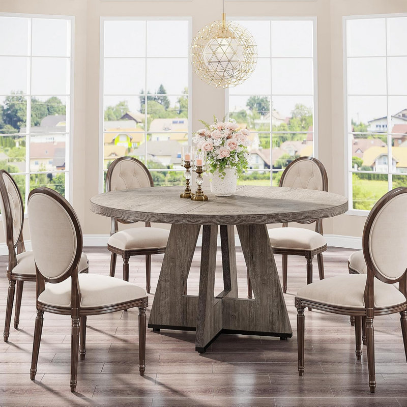 47" Round Farmhouse Dining Table, Grey