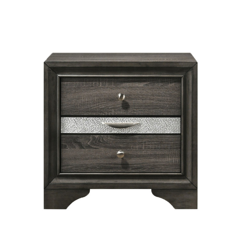 Table de chevet pour chambre à coucher, gris - 2 tiroirs et 1 tiroir pour étui à bijoux, table de chevet de fabrication compacte et texturée pour plateau à poches, design