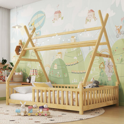 Lit double avec lumière DEL et clôture de sécurité pour enfants