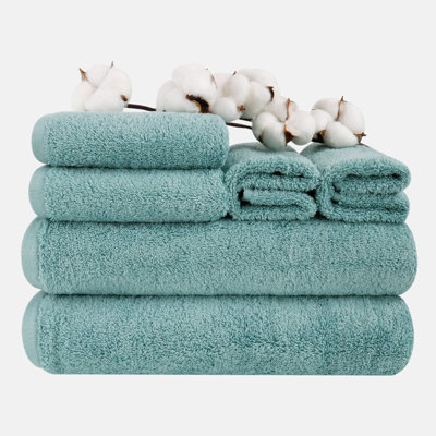 100% Organic Cotton Bath Towel Set: 550 GSM Super Absorbent & Quick-Dry, Bath, Hand & Washcloth Towels (28x55"/16x28"/13x13") with Hanging Loop - Vacuum Packed for Bathroom, Spa, Hotel & Gym, OEKO-TEX Certified, Blue