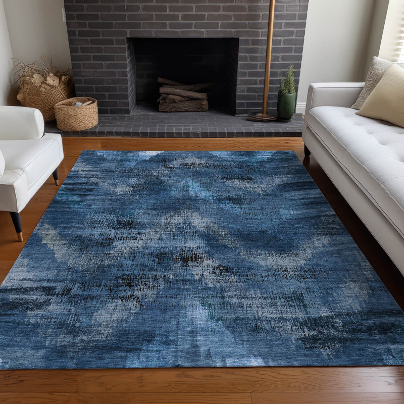 Tapis bleu Prisco lavable à la machine de qualité supérieure, Rectangle 2 pi 6 po x 3 pi 10 po