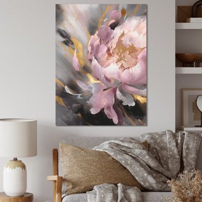 Enchanted Pink Gold Peony Flower I - Floral Peony Canvas Art Print