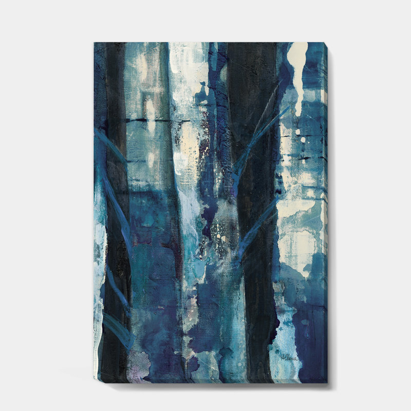 Paysage, peinture sur toile indigo - Bois profonds I, H 46 po x l 36 po x P 1,5 po