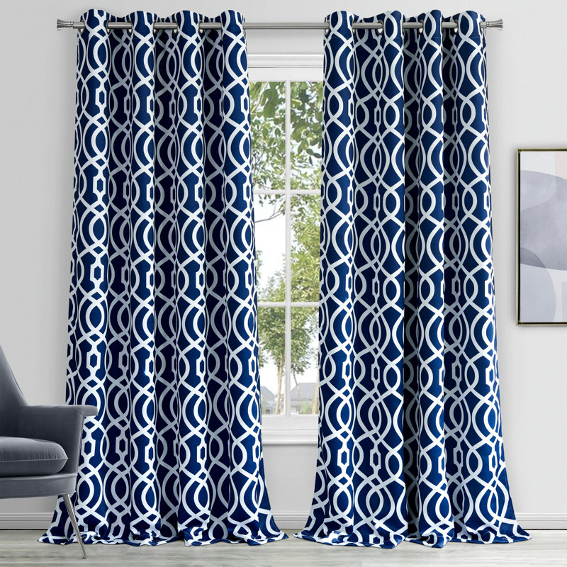 Panneau de rideau 84 "Trellis Black Out, L 76 po x L 84 po, Bleu marine / blanc