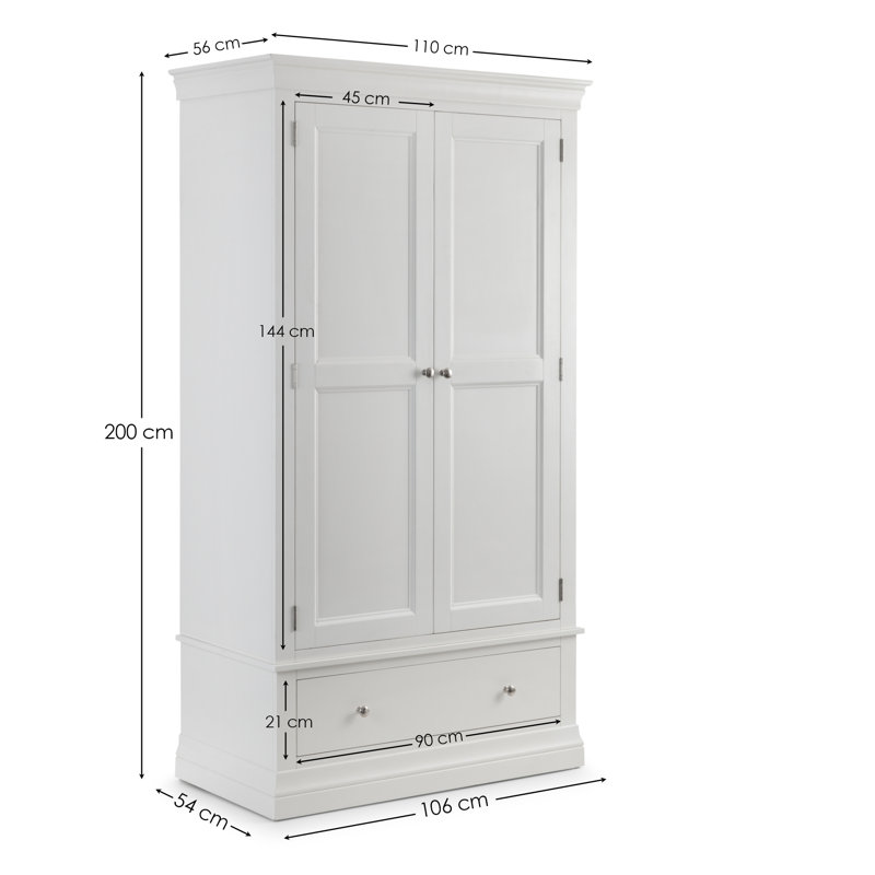 Kate 2 Door Solid Wood Wardrobe, White