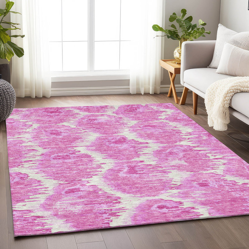 Premium Machine Washable Prisco Pink Rug, Rectangle 8' x 10'