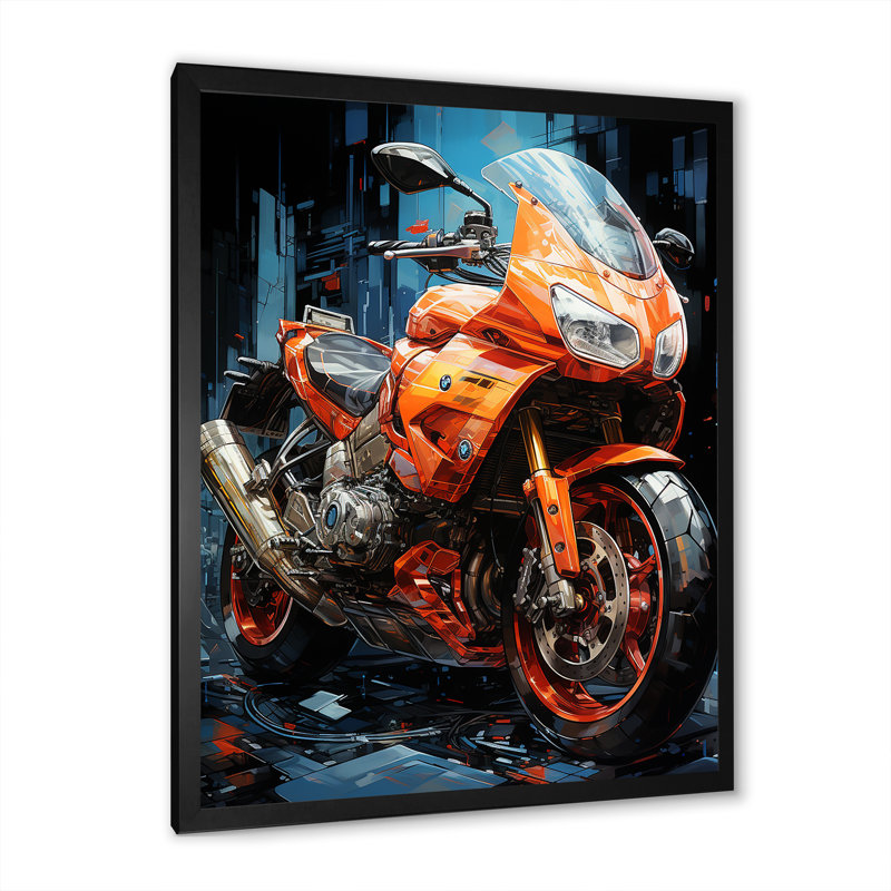Motif géométrique de vélo - impressions sur toile de moto, Cadre simple noir, H 32 po x l 24 po x P 1 po