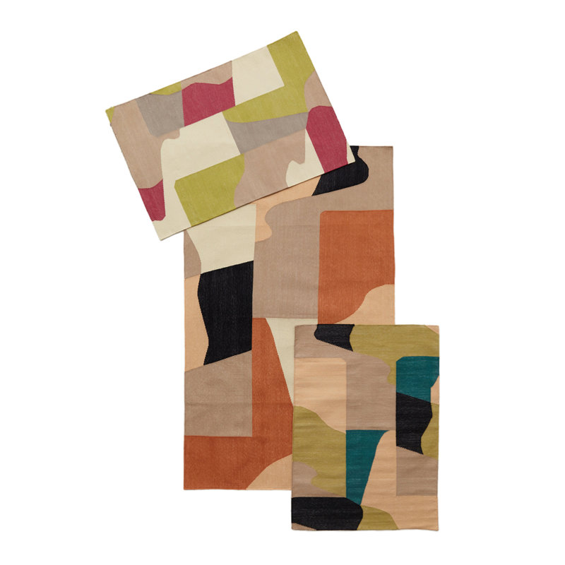 Rectangle Claystone Abstract Flatweave Cotton Area Rug in Beige, Rectangle 5' x 7'