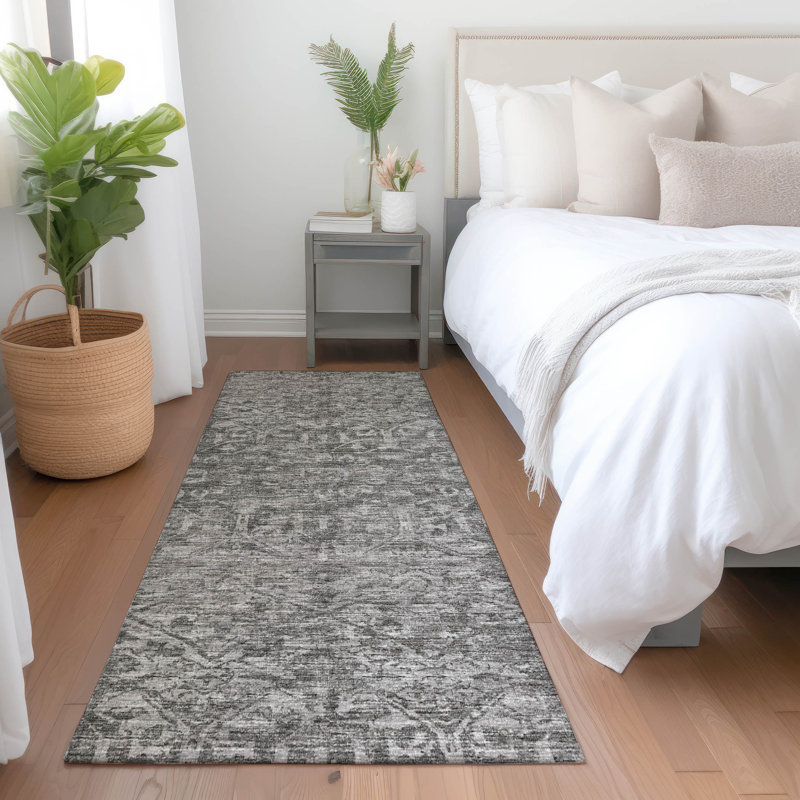 Premium Machine Washable Mayfield AMF40 Oriental Rug, 2'3" x 7'6" Runner, Charcoal