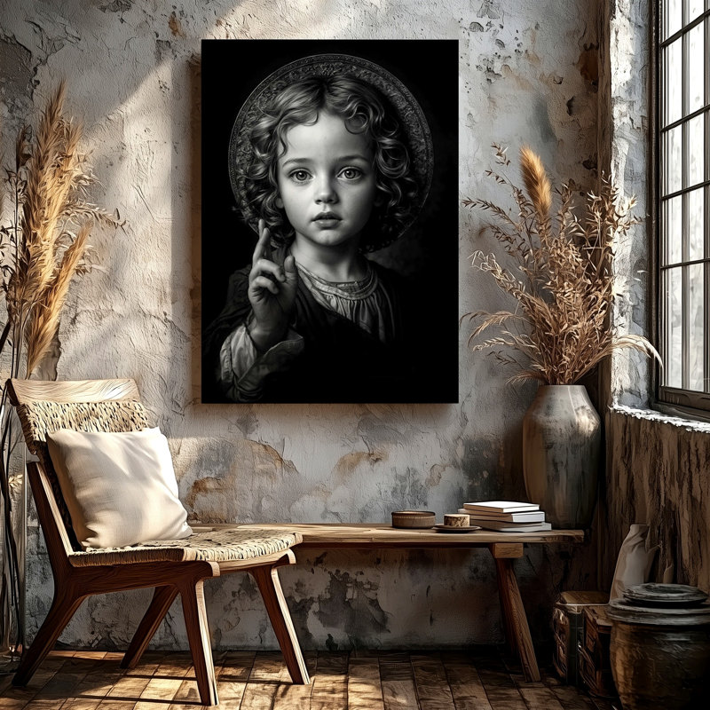 Reproduction d'art sur toile, noir et blanc, portrait de l'enfant, H 20 po x l 20 po