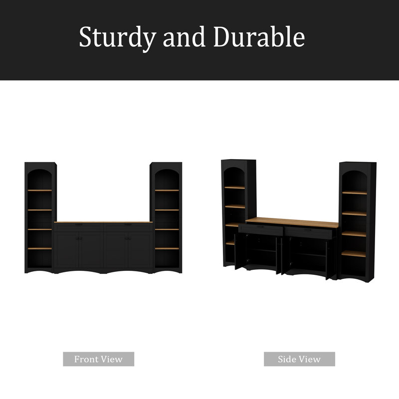 Meuble télé 3 pièces avec rangement pour meuble télé de style Mid-Century avec bibliothèque, buffet rustique et polyvalent avec tablettes réglables pour le salon