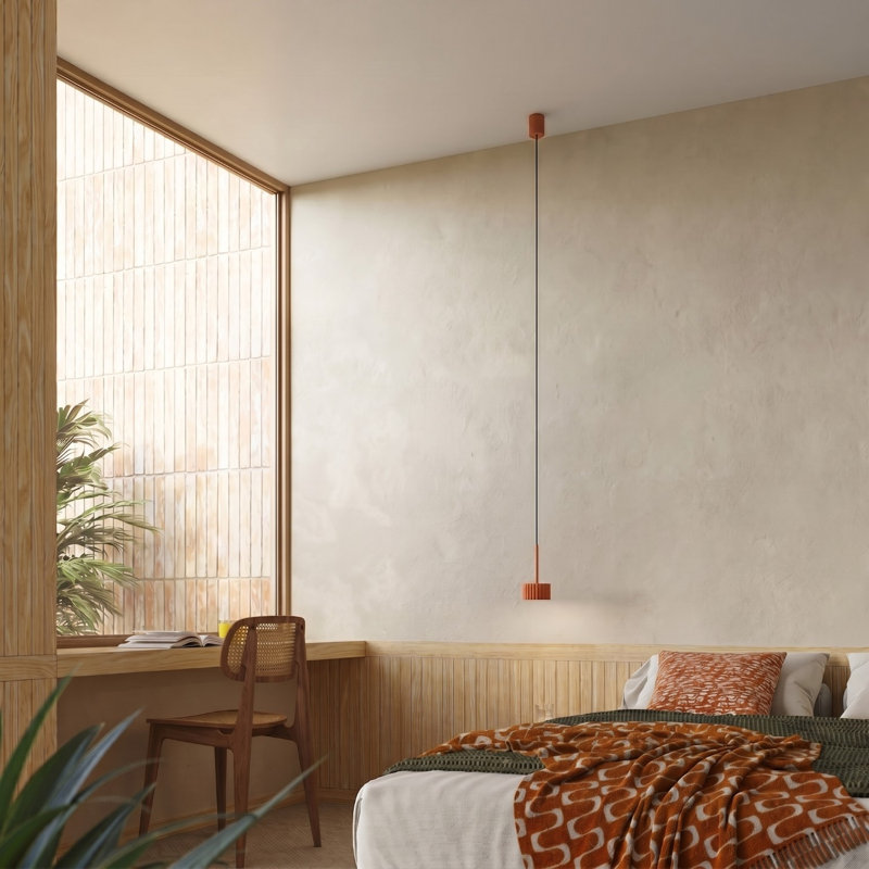 Aura 1 - Light Brushed Nickel Pendant, Red Ochre