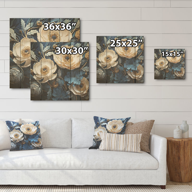 Bouquet de renoncules - Art sur bois de pin naturel, H 36 po x l 36 po