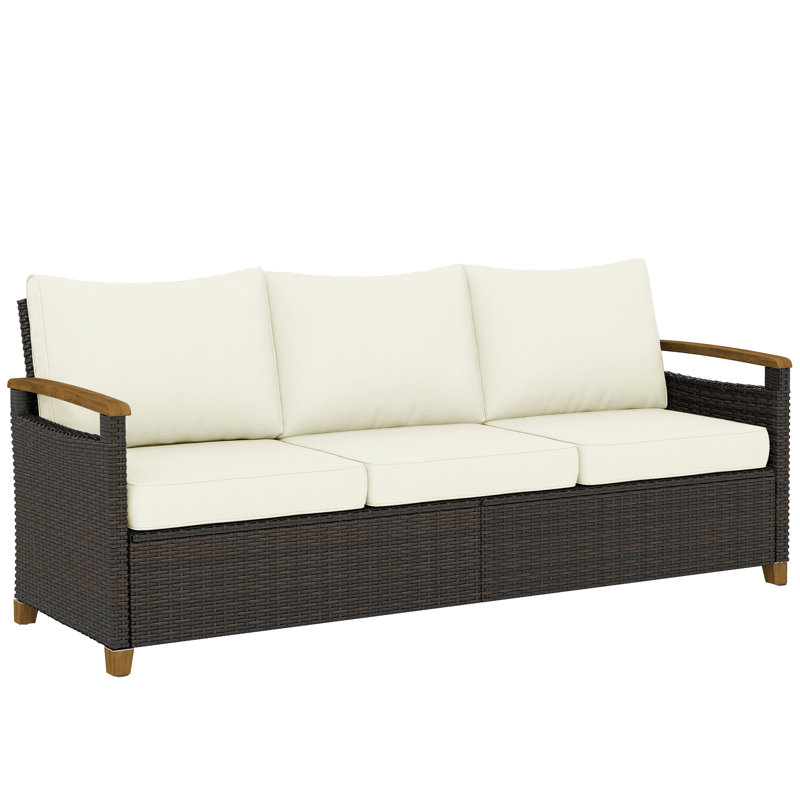 192cm Wide Straight Steel Patio Sofa, Cream Cushion/Brown Frame