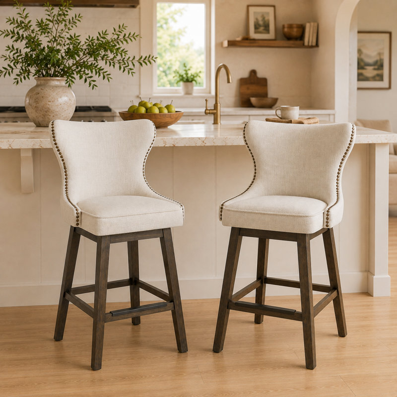 Tabouret de bar et de comptoir pivotant Caraline (ensemble de 2), Blanc, Tabouret de bar (siège d'une hauteur de 30 po)