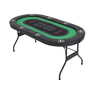 Table de poker pliable pour 8 joueurs avec accoudoirs rembourrés et porte-gobelets profonds, table de jeu de cartes portable pour Texas Hold'em et Blackjack