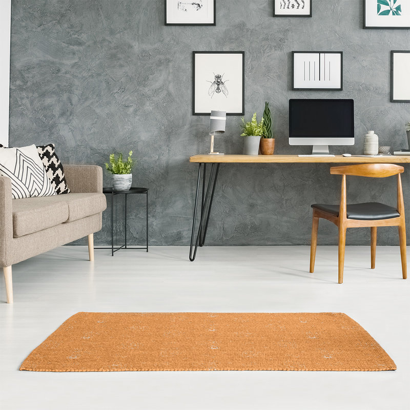 Tapis orange/blanc fait main, Rectangle 3 pi x 5 pi