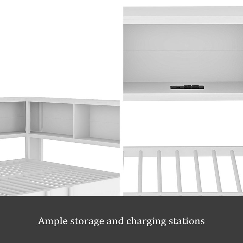 Metal Full Size Daybed With Trundle, Storage Cabinets And USB Ports, White