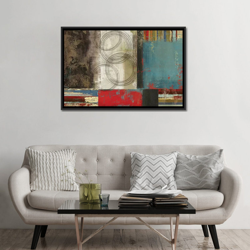 «Spheres and Stripes», impression sur toile, H 18 po x l 26 po x P 1,5 po, Toile avec cadre noir, Pas de tapis