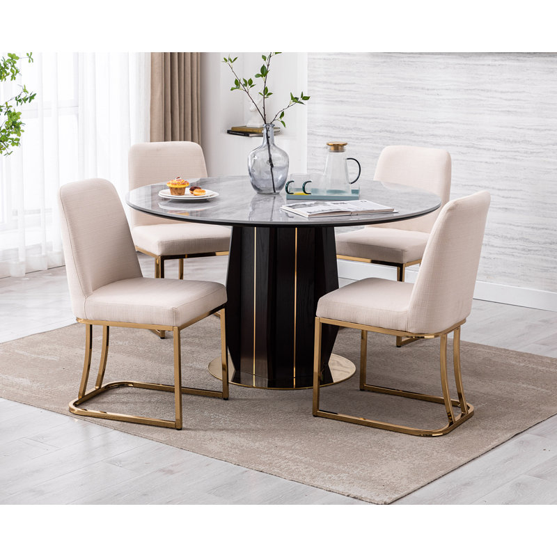 Alchamel Solid Back Side Chair, Cream, Gold