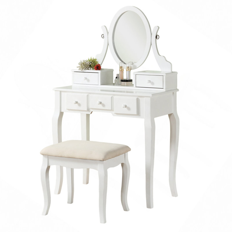 Wood Make-Up Vanity Table And Stool Set