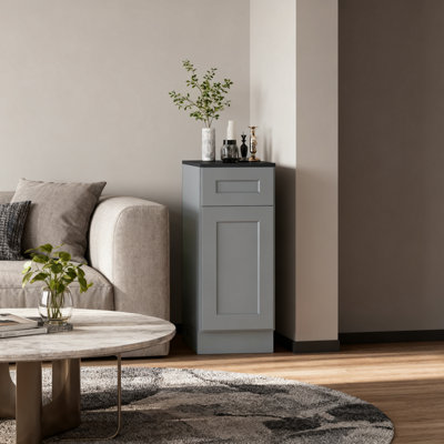 Armoire de base 15 po Shaker avec tiroir à fermeture en douceur, porte simple et tablette en bois massif prête à assembler pour la cuisine, la salle de bain et le garage