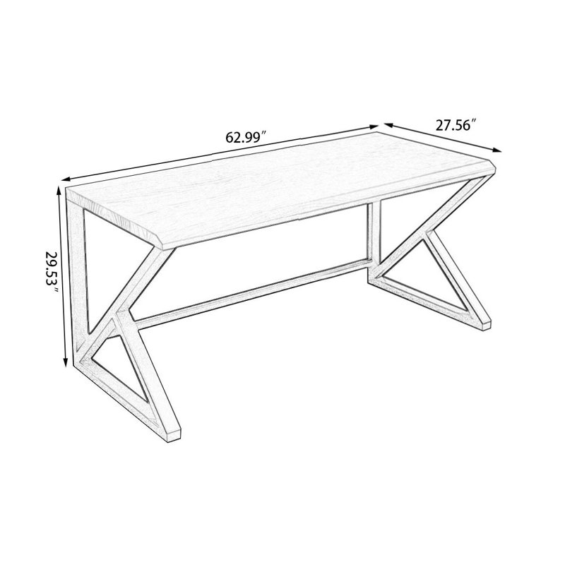 CNL853776536451&Size Solid Wood Iron Writing Desk, 29.53" H x 62.99" W x 27.56" D