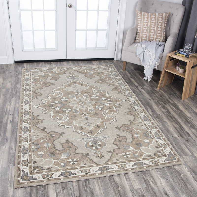 Tapis oriental brun clair en laine touffeté à la main Edmondo, Rectangle 5 pi x 8 pi