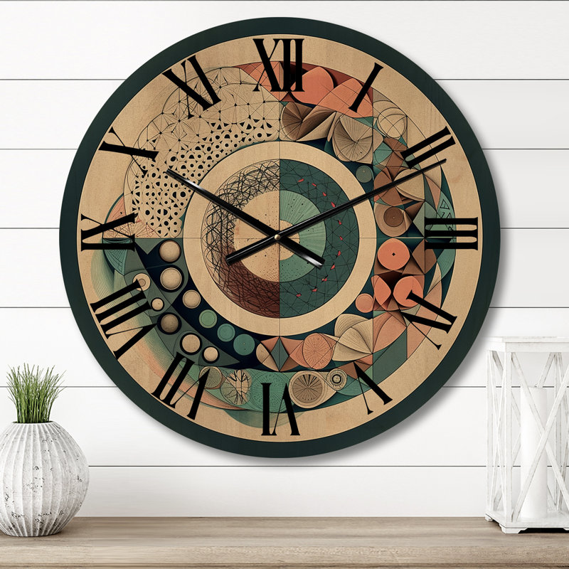 Stoltz The Great Mystery Vintage Mandala Illustration V - Modern Geometric Oversized Wood Wall Clock, Medium