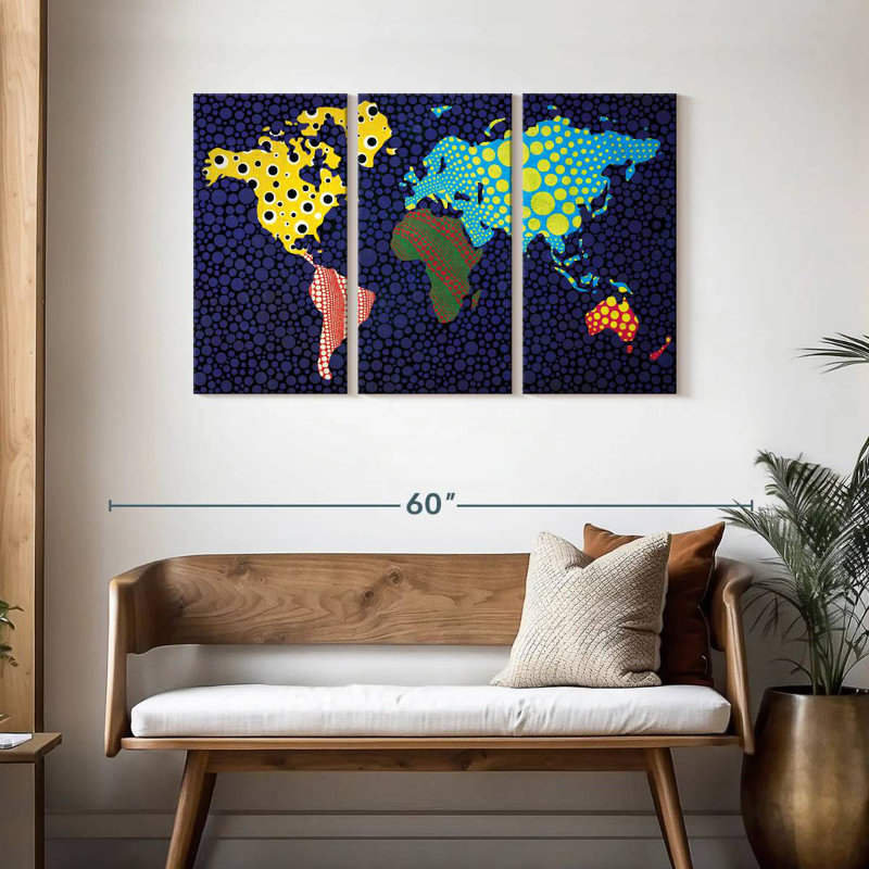 Color Spotted World Map, 28" H x 45" W
