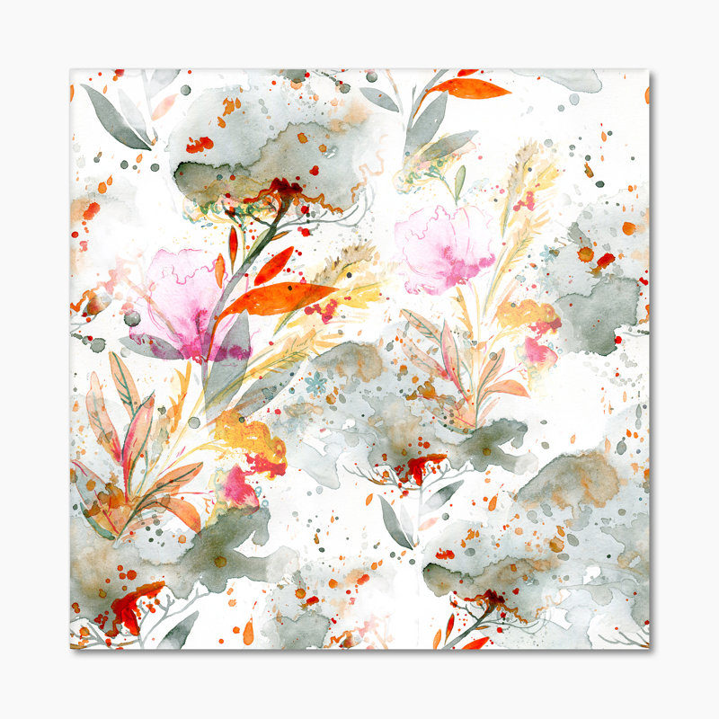 Herbe et plumes en couleurs d'automne I - Peinture sur toile, Toile tendue, H 30 po x l 30 po