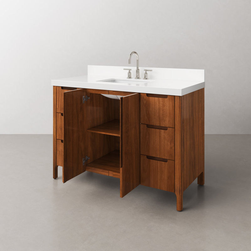 Sequoia 48 In. Single Sink Whitebrook Quartz Countertop Bath Vanity in Mango Wood With ORB Faucet, Noir Juglans