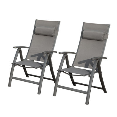 Ensemble de 2 chaises de patio pliantes réglables avec appui-tête - Fauteuils inclinables d'extérieur à haut dossier pour terrasse et jardin