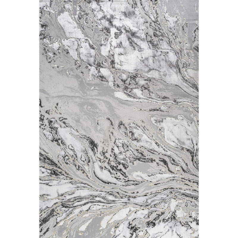 Swirl Marbled Abstract Gray/Black Rug, Rectangle 4' x 6'