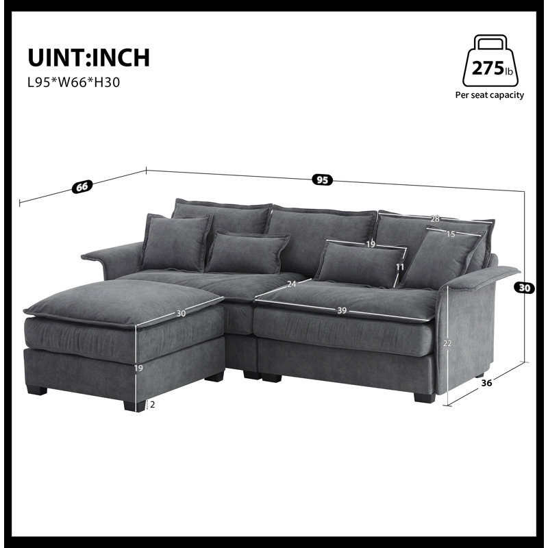 3 - Piece Upholstered Sectional, Dawn Gray Fabric