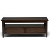 Warm Shaker 48"W Solid Wood Coffee Table with Two Storage Drawers and Open Shelf