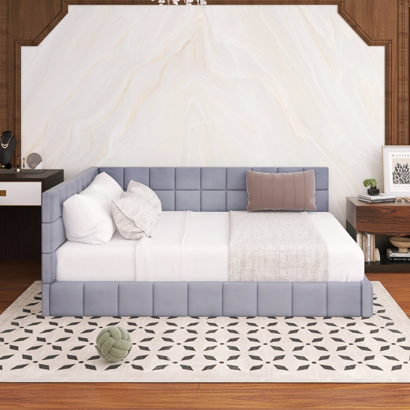 Wood Frame Full Size Upholstered Daybed, Gray
