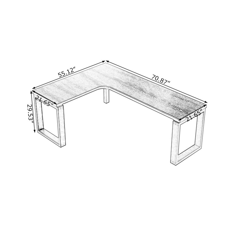 + Black L-Shaped Solid Wood desk, 29.53" H x 70.87" W x 55.12" D, Left Hand Return