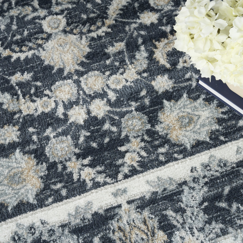 Lafever 7'10" x 9'10" Slate/Ivory Vintage Indoor Rug, Rectangle 7'10" x 9'10"