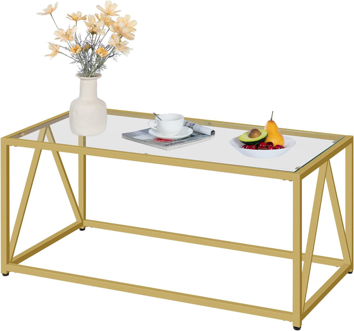 Mercer41 Glass Coffee Table, Gold Coffee Tables For Living Room, Gold