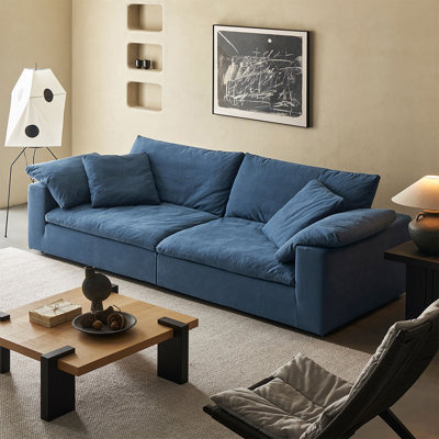 Canapé modulaire bleu en coton et lin