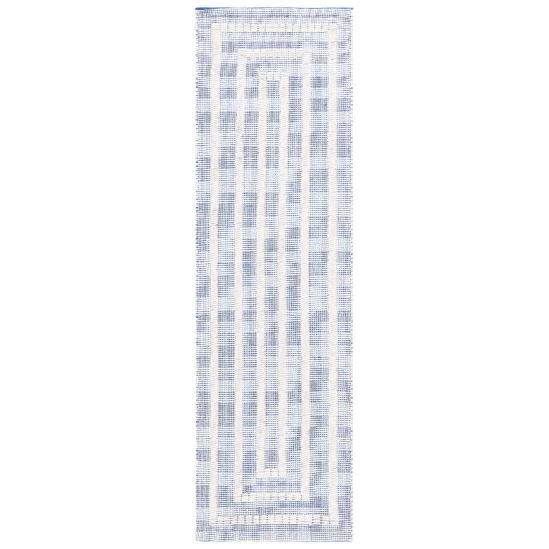 Natura Flat Weave Wool/Cotton Striped Rug in Ivory/Blue, Runner 2'3" x 8'
