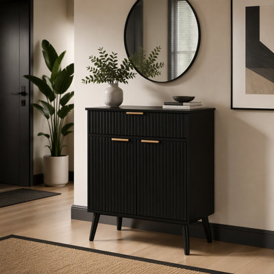 Farmhouse Kitchen Storage Cabinet with Adjustable Shelves, Buffet Sideboard with 1 Drawer and 2 Doors, Floor Storage Cabinet with Solid Wood Feet for