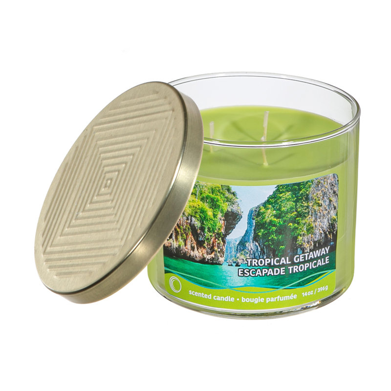 Bougie 14 W 3 Wick Jar avec couvercle en relief (escapade tropicale) - ensemble de 2