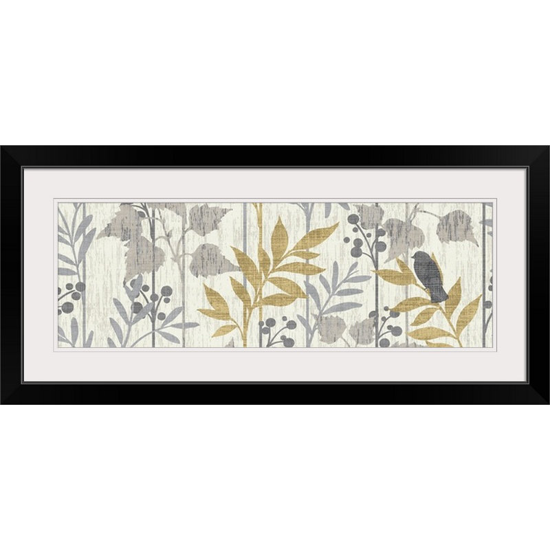 « jardin leaves panel ii », impression, H 20 po x l 44 po x P 1 po, Cadre noir