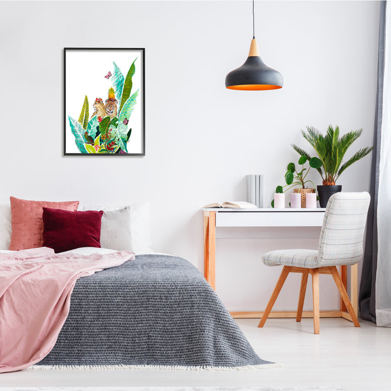 Tropical Jungle Cats Abstract Pattern Canvas Print in Black Frame