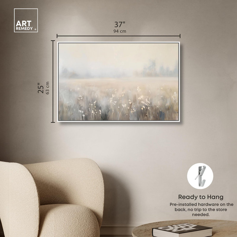 «Sunset Wheatlands», toile rustique par Art Remedy, Cadre blanc, H 25 po x l 37 po