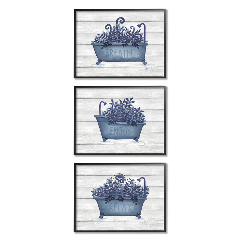 Profitez de la baignoire relaxante à feuillage bleu sur fond rayé 3 pièces Annie Lapoint, H 20 po x l 16 po