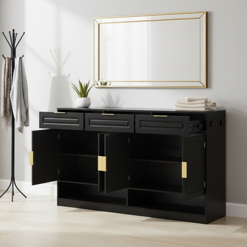 Farmhouse Sideboard with 3 Drawers, 59.11" Multi-Functional Storage Buffet with Adjustable Shelf, Suitable for Dining Room, Living Room